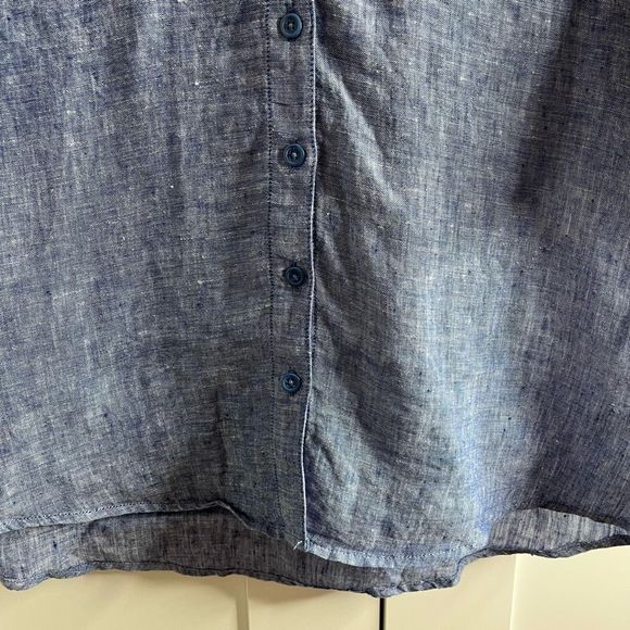 Garnet Hill Button Down Linen Shirt Blue size 12 - Picture 6 of 11